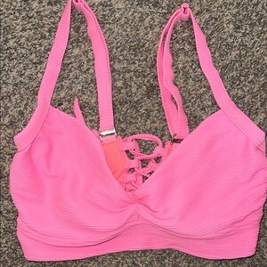 Vibrant Pink Lace-Up Bikini Top with Adjustable Straps-NEW-SMALL